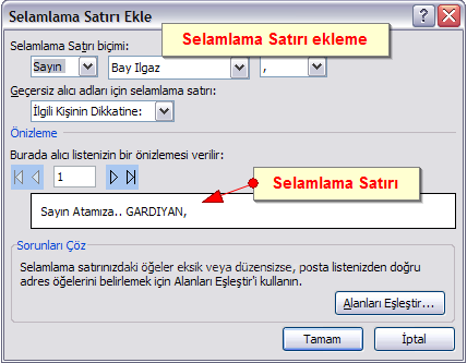 Ms Word 2007de Adres Mektup Birleştirme İşlemleri