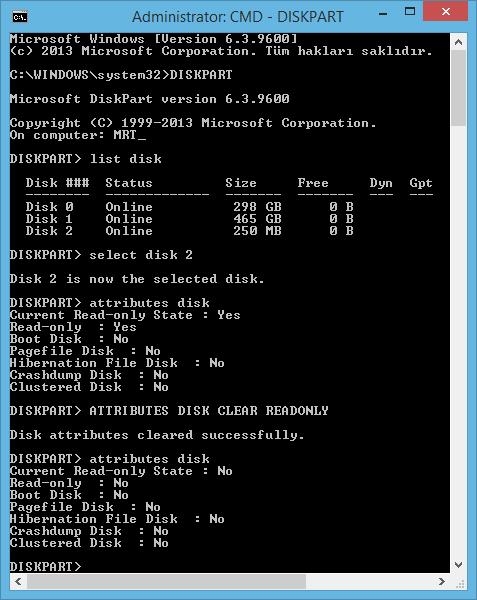 USB Flash Belleğe Yazma koruması Koyma ve Kaldırma işlemi