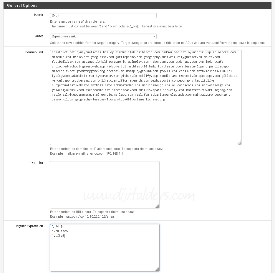 Squid Guard Regex Kullanım Örnekleri
