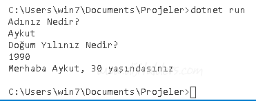 Girilen Doğum Yılına Göre Yaşı Bulan Konsol Uygulaması